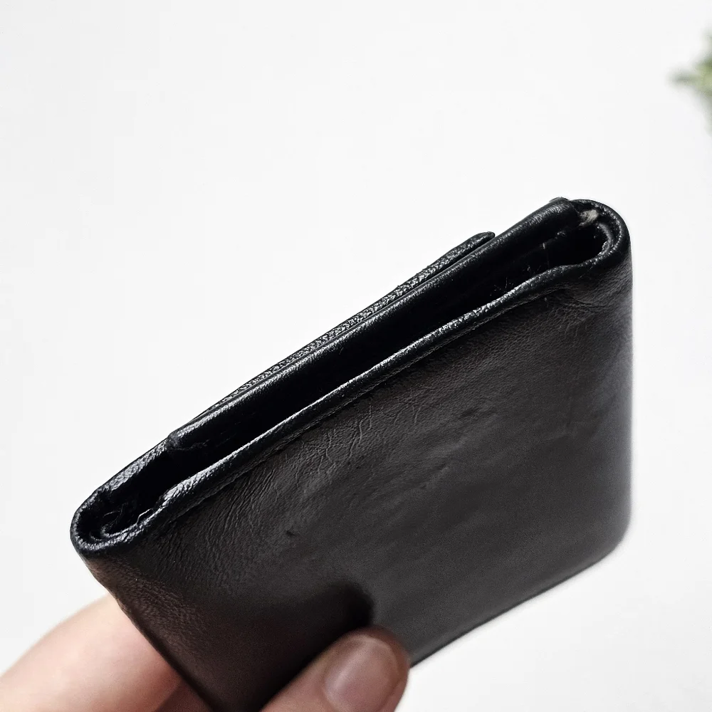 Vintage 80s Rolfs Soft Genuine Leather Black Trifold Wallet Men’s ID Window